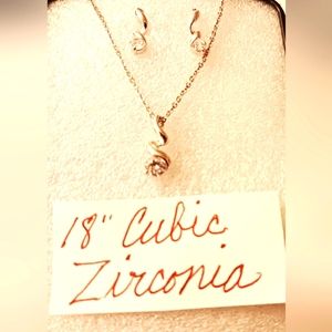 Cubic zirconium two piece set 1 necklace 18 in 1 pr pierced earrings NEW
